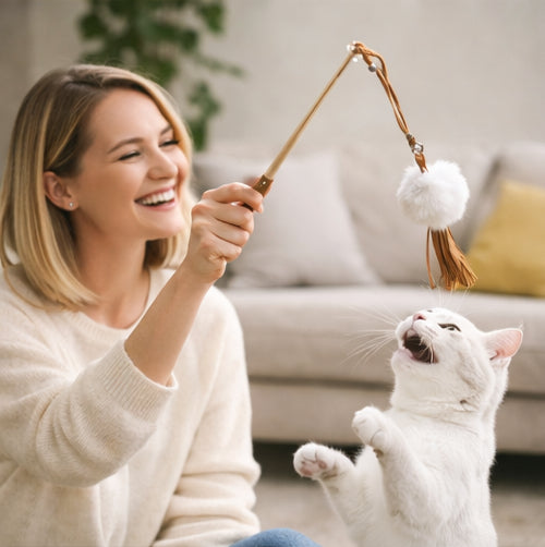 Premium Cat Toy Teasing Cat Stick Wand - Handmade luffy Rabbit Fur Meteor