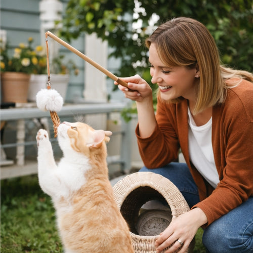 Premium Cat Toy Teasing Cat Stick Wand - Handmade luffy Rabbit Fur Meteor