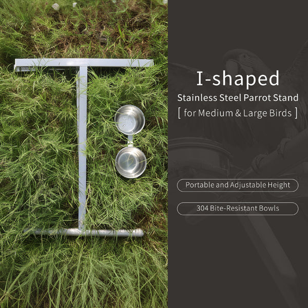 Stainless Steel Parrot Stand for Medium&Large Birds–Height Bird Perch with 304 Bite-Resistant Bowls