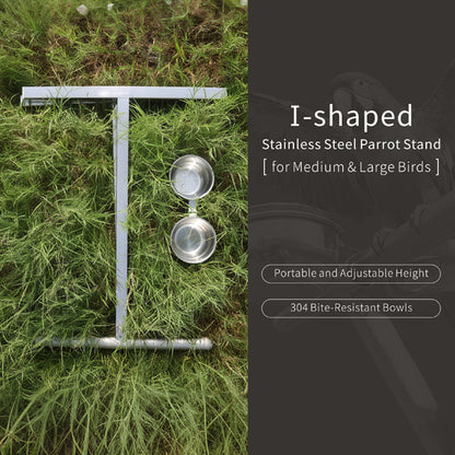 Stainless Steel Parrot Stand for Medium&Large Birds–Height Bird Perch with 304 Bite-Resistant Bowls