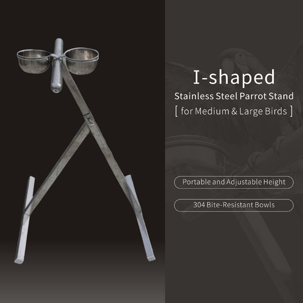 Stainless Steel Parrot Stand for Medium&Large Birds–Height Bird Perch with 304 Bite-Resistant Bowls