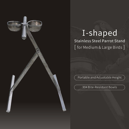 Stainless Steel Parrot Stand for Medium&Large Birds–Height Bird Perch with 304 Bite-Resistant Bowls