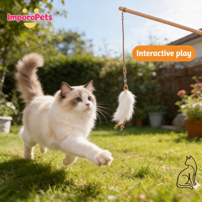 Genuine Leather & Rabbit Fur Strip Cat Teaser Wand Cute design Interactive play Indoor cat friendly
