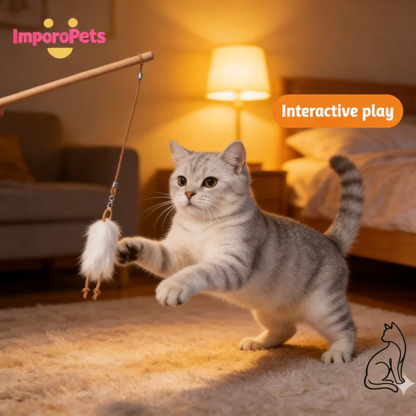 Genuine Leather & Rabbit Fur Strip Cat Teaser Wand Cute design Interactive play Indoor cat friendly