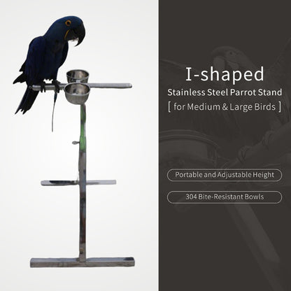 Stainless Steel Parrot Stand for Medium&Large Birds–Height Bird Perch with 304 Bite-Resistant Bowls