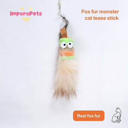 Premium Cat Toy Teasing Cat Stick Wand - Handmade Stretchy Mini Monster