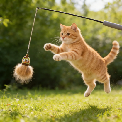 Premium Cat Toy Teasing Cat Stick Wand - Handmade Stretchy Mini Monster