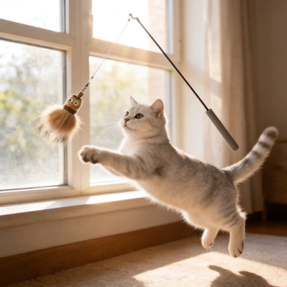 Premium Cat Toy Teasing Cat Stick Wand - Handmade Stretchy Mini Monster