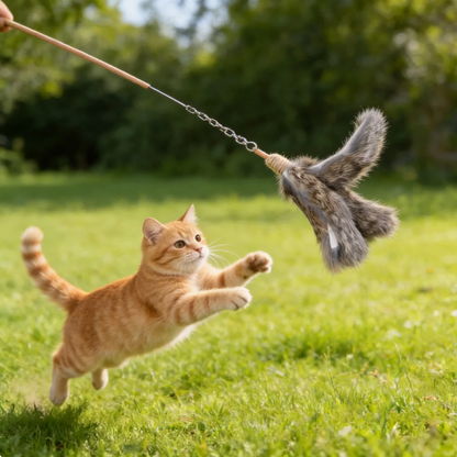 Premium Cat Toy Teasing Cat Stick Wand - Handmade Fluffy Floating Sheep