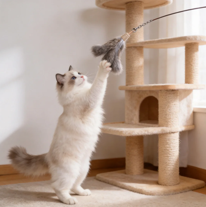Premium Cat Toy Teasing Cat Stick Wand - Handmade Fluffy Floating Sheep