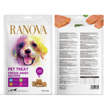 Ranova Dog Treat Real Meat Freeze Dried Salmon/Beef Rich in Omega3 Natural Snack For Dogs