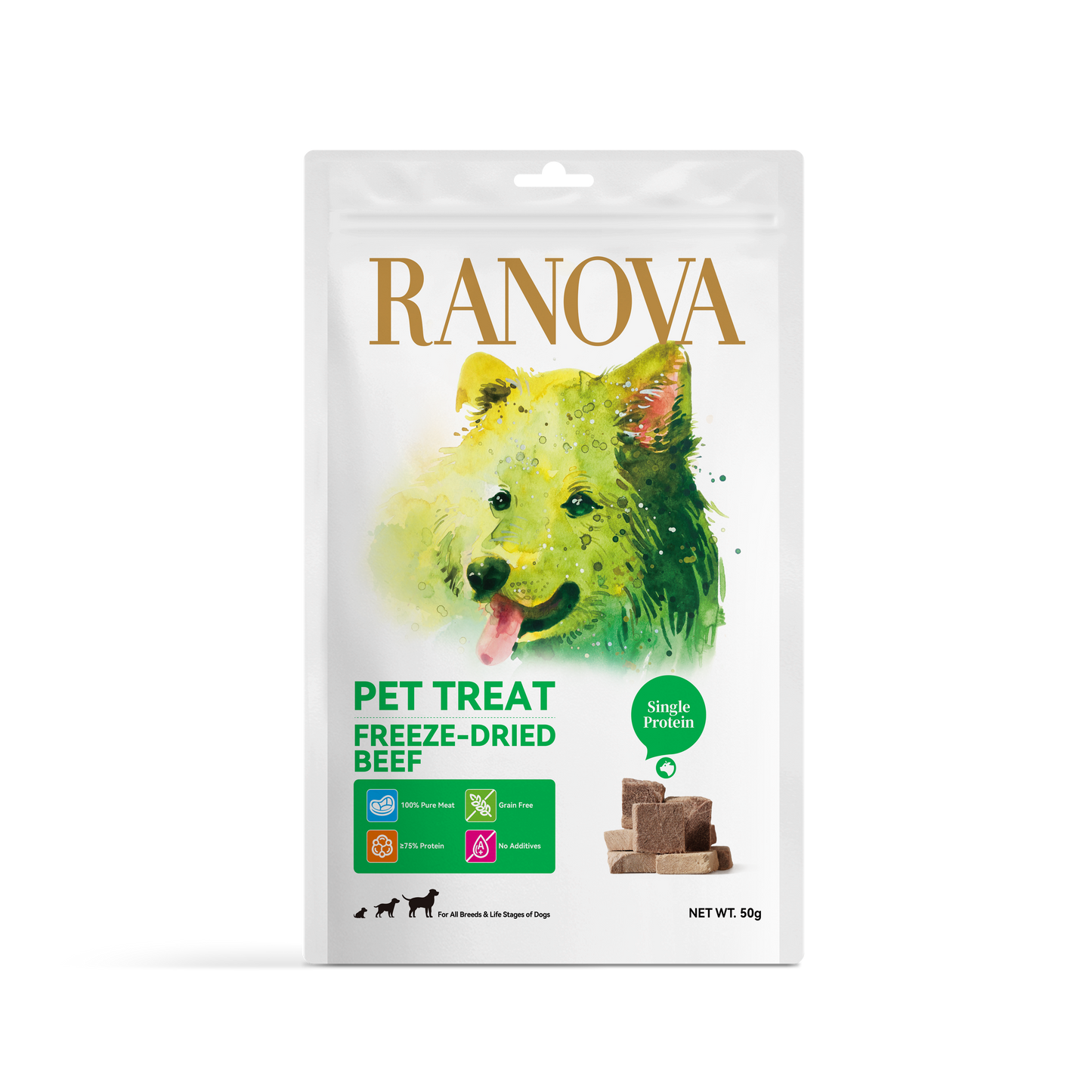 Ranova Dog Treat Real Meat Freeze Dried Salmon/Beef Rich in Omega3 Natural Snack For Dogs