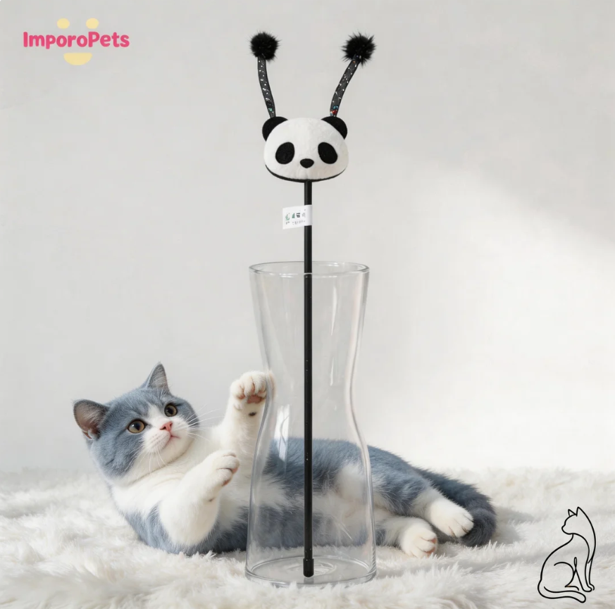 Premium Cat Toy Teasing Cat Stick Wand - Panda Design interactive toy Safe materials for all cats