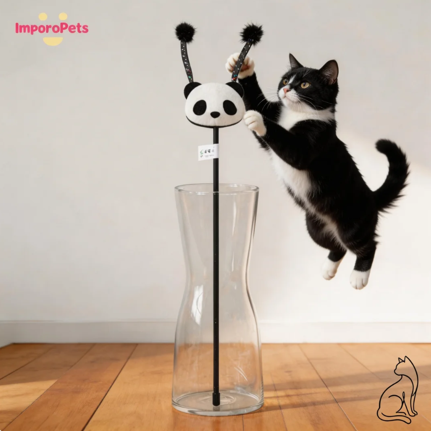 Premium Cat Toy Teasing Cat Stick Wand - Panda Design interactive toy Safe materials for all cats
