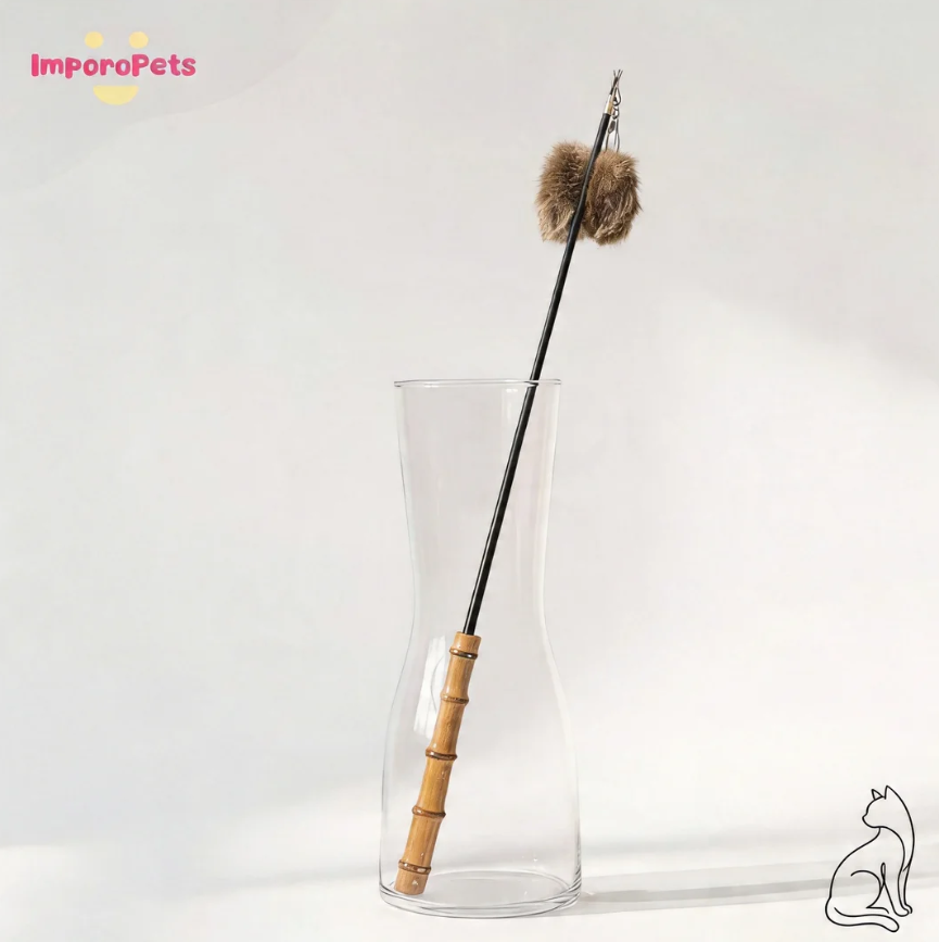 Premium Bamboo Handle Rabbit Fur Flower Cat Wand Toy Interactive play Safe Materials for all cats