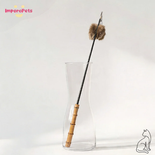 Premium Bamboo Handle Rabbit Fur Flower Cat Wand Toy Interactive play Safe Materials for all cats