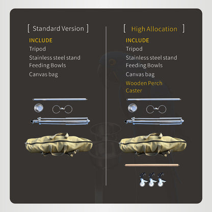 Foldable Stainless Steel Tripod Parrot Stand for Large Birds–Adjustable with 304 Feeding Bowls