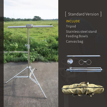 Foldable Stainless Steel Tripod Parrot Stand for Large Birds–Adjustable with 304 Feeding Bowls