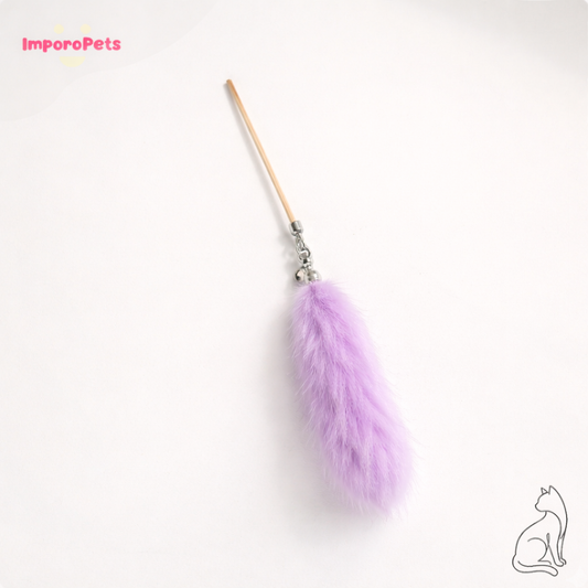 Premium Cat Stick Wand Colorful Rabbit Fur Wheat Cat Toy - Random color Real Fur Interactive Play for All Cats